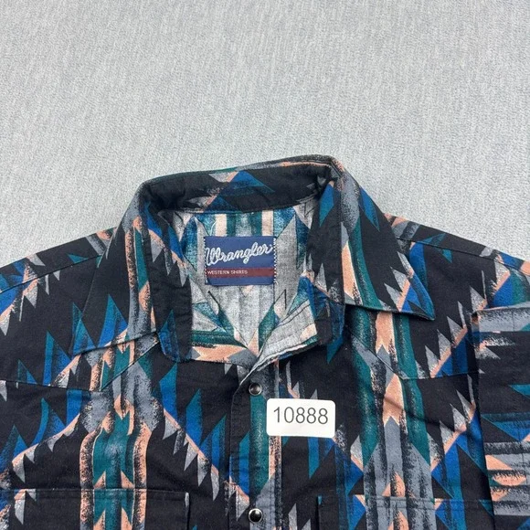 Vintage‎ Wrangler Shirt Mens Large Black Blue Aztec Snap Western Rodeo Cowboy